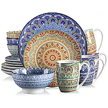 Aparelho de Jantar com 16 Peças em Porcelana Incluindo Xícaras e Pratos, Vancasso, Colorida Geométrica