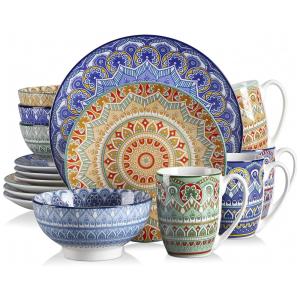 Aparelho de Jantar com 16 Peças em Porcelana Incluindo Xícaras e Pratos, Vancasso, Colorida Geométrica