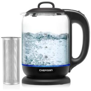 Chaleira Elétrica 1.7L, Aço Inoxidável, Desligamento Automático, 1500W, 110v, CHEFMAN 1.7 Liter Electric Kettle, Preto