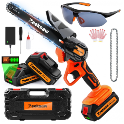 Mini Motosserra Elétrica sem Fio com 2 Baterias 21V para Poda de Galhos, 900W, Zeeksaw, Laranja