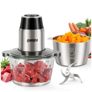 Processador de Alimentos Multifuncional 1,9 Litros com 2 Conjuntos de Lâminas de Dois Níveis, 110V 450W, GANIZA GC10, Prata