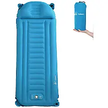 Colchão Inflável para Camping Portátil Ultraleve com Travesseiro Embutido e Bolsa de Transporte, VALWIX GD0201L, Azul