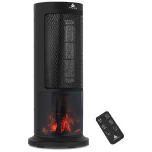 Aquecedor Elétrico de Cerâmica com Chamas Realistas e Controle Remoto 1500W 110V, 5 SUNDAY LIVING KPT 1605F, Preto