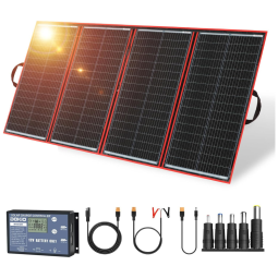 DOKIO Painel Solar, portátil dobrável monocristalino com controlador de carga, USB, 300W, 12V, 1 unidade