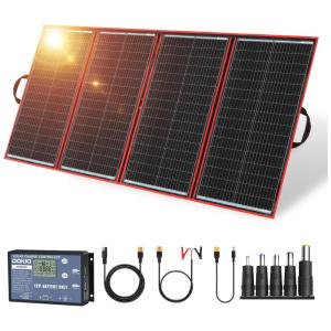 DOKIO Painel Solar, portátil dobrável monocristalino com controlador de carga, USB, 300W, 12V, 1 unidade