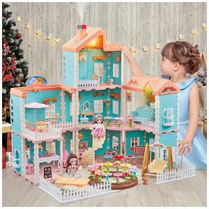 Casa de Bonecas com 7 Quartos e 3 Andares para Crianças de 4 Anos ou Mais, SINOMARS, Azul
