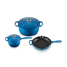 Conjunto de Panelas e Frigideiras Antiaderentes de Ferro Fundido Esmaltado, 5 Peças, LE CREUSET MS1605 59SS, Azul