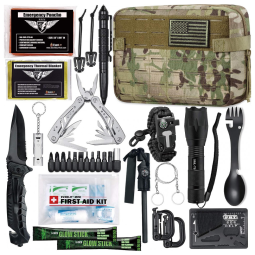 kit de Sobrevivência, Emergência para Acampamento, 20 Peças, EVERLIT, Preto