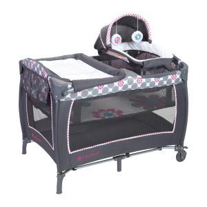 Berço Cercado Portátil com Dossel e 2 Brinquedos de Pelúcia, Baby Trend Daisy Dots, Cinza