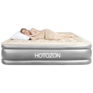 Colchão Inflável Casal com Bomba Embutida, Para até 150KG, HOTOZON, Cinza e Branco
