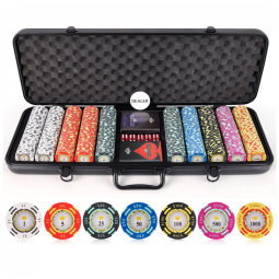 Maleta de Poker com 500 Fichas de Argila Numeradas para Adultos, Versa Games, Preta