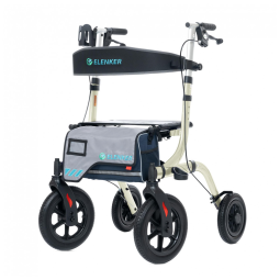 Andador All-Terrain Rollator com Assento, Rodas Dianteiras de 30 cm Não Pneumáticas, Design Dobrável e Compacto, ELENKER, Champanhe