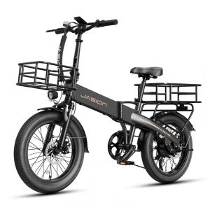 Bicicleta elétrica dobrável Jasion EB6 preta com cesto, pneus 20x2,5, motor 500W nominal 1000W pico, bateria 48V 10,5Ah, 7 marchas 110V