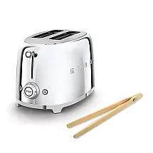 Torradeira Smeg TSF01SSUS Retrô 50's 2 Fatias Cromo com Pinça Bambu