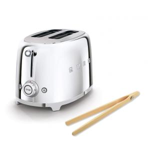 Torradeira Smeg TSF01SSUS Retrô 50's 2 Fatias Cromo com Pinça Bambu