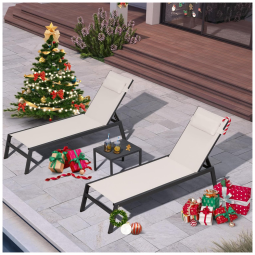 Espreguiçadeiras para Jardim em Alumínio com Mesa Lateral e Almofada, Reclináveis para Piscina e Praia,PURPLE LEAF, Bege