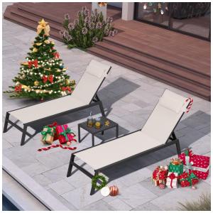 Espreguiçadeiras para Jardim em Alumínio com Mesa Lateral e Almofada, Reclináveis para Piscina e Praia,PURPLE LEAF, Bege