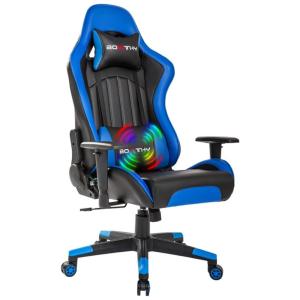 Bowthy Cadeira Gamer Reclinável e Giratória com Apoio Lombar e Cabeça, Azul
