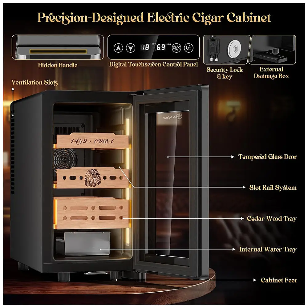 Humidor Elétrico LIHTUN 25L Preto Termoelétrico 150 Charutos Temperatura e Umidade Ajustável 110V — foto 2