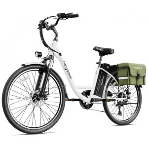 Bicicleta Elétrica para Adultos 7 Velocidades até 64km com Bolsa de zenamento, 36V 350W, Heybike, Branca