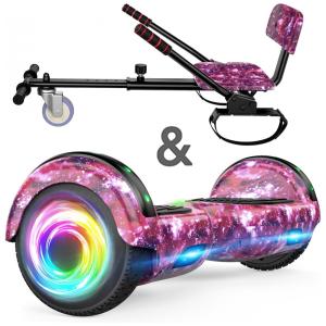 Hoverboard SIMATE Rosa Brilhante 6,5" com Bluetooth, Luzes LED e Certificação UL2272 – Até 13,7 km/h, Autonomia de 12,8 km