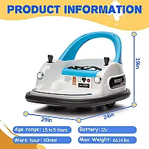 Carrinho Bate-Bate Elétrico Infantil AOKOY 12V Branco Tamanho Médio — Giro 360°, Controle Remoto dos Pais, Cinto de Segurança