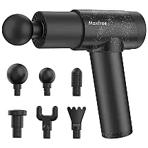 EM 08 Massageador Pistola Elétrico Profissional Sem Fio 6 Acessórios e 20 Velocidades, MAXFREE EM08, Preto