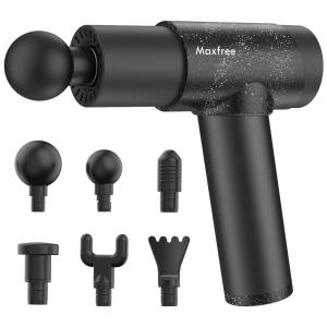 EM 08 Massageador Pistola Elétrico Profissional Sem Fio 6 Acessórios e 20 Velocidades, MAXFREE EM08, Preto