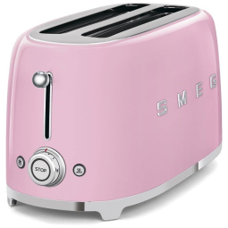 Torradeira 4 Fatias Smeg Retrô Rosa, 6 Níveis, 3 Funções, Inox, Compartimentos Largos, Bandeja Migalhas, 1400W, 110V