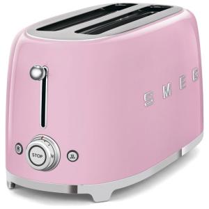 Torradeira 4 Fatias Smeg Retrô Rosa, 6 Níveis, 3 Funções, Inox, Compartimentos Largos, Bandeja Migalhas, 1400W, 110V
