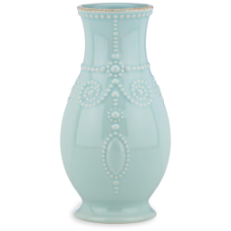Vaso Canelado de 20 cm em Cerâmica Stoneware, Lenox French Perle, Azul Gelo