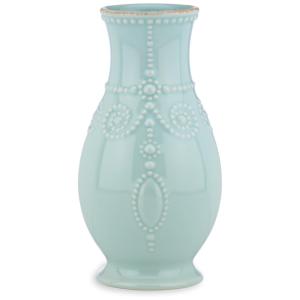 Vaso Canelado de 20 cm em Cerâmica Stoneware, Lenox French Perle, Azul Gelo