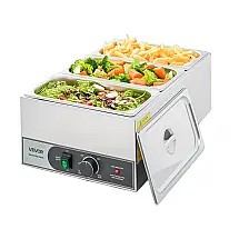 Aquecedor de Alimentos a Vapor VEVOR M-112 Inox 1200W 3 Cubas Buffet Banho-Maria 110V