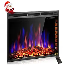 Lareira Elétrica Xbeauty 91x69cm 1500W Chamas LED 4 Cores Timer Embutir 110V