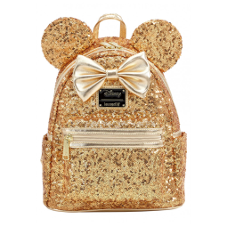 Mochila Escolar Infantil Loungefly Disney Minnie Mouse para Crianças a Partir de 12 Anos, Dourada