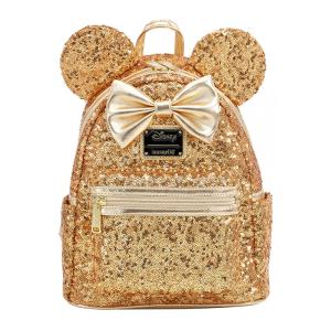 Mochila Escolar Infantil Loungefly Disney Minnie Mouse para Crianças a Partir de 12 Anos, Dourada