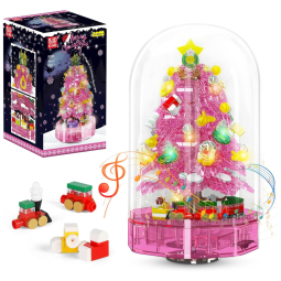 Kit de Construção Árvore de Natal e Caixa de Música com 688 Peças para Crianças, Mould King, Rosa
