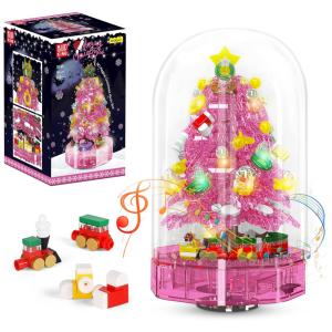 Kit de Construção Árvore de Natal e Caixa de Música com 688 Peças para Crianças, Mould King, Rosa