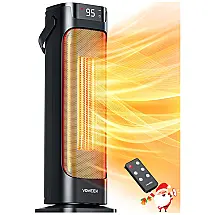 Voweek YBH680 Aquecedor de Cerâmica Elétrico Portátil, 3 Configurações e Controle Remoto,1500W, 110V, Preto