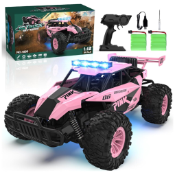 Caminhão Monstro RC BLUEJAY 1:12 Off Road c/ Farol LED - Carro RC p/ Meninos 812 c/ Bateria Recarregável - Presente p/ Adultos e Crianças