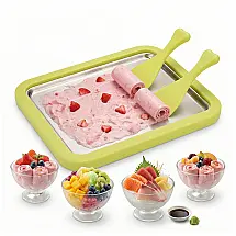 Placa para Sorvete Rolado Fynvotriax Verde Menta Aço Inox 304 com 2 Espátulas Função Keep Cool 22 x 17 cm