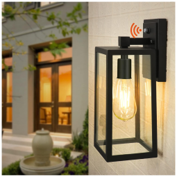 Arandela Luminária Clássica Externa de Parede à prova dágua com Sensor, Base E26, 1 Unidade, CINOTON, Preto