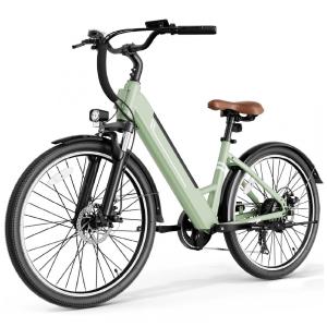 Bicicleta Elétrica Jasion YC1 ST Verde 1200W Motor Brushless Bateria Interna Removível 360Wh Pneus 66cm 7 Marchas Suspensão Dianteira 110V