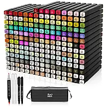 Conjunto de Canetas Artisticas 204 cores com Ponta Dupla e à Base de Álcool para Crianças e Adultos, Tommax