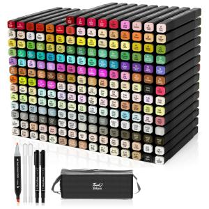 Conjunto de Canetas Artisticas 204 cores com Ponta Dupla e à Base de Álcool para Crianças e Adultos, Tommax