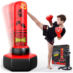 ODOSOLA Saco de Pancadas Inflável 170 cm para Crianças, Kit Completo com Luvas e Bomba Manual, Brinquedo Ativo e Educativo Vermelho