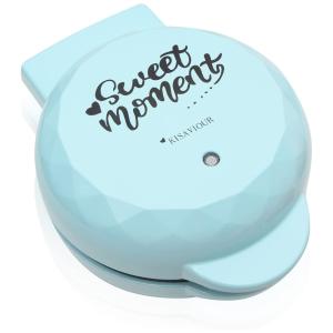 Mini Máquina de Waffle Antiaderente de Fácil Limpeza, 550W, 110v, KISAVIOUR, Azul