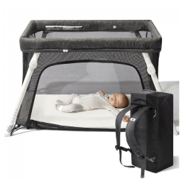 Cercadinho para Bebê com Design de Mochila Leve, Colchão Confortável e Compacto, Guava Family, Cinza, Preto e Branco