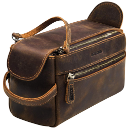 Necessaire Masculina Vintage de Couro Sintético com Forro à Prova d, JACKCHRIS, Marrom