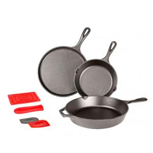 Conjunto de 3 Frigideiras de Ferro Fundido Pré Preparada com Alças de Silicone, LODGE L6SPB41, Preto